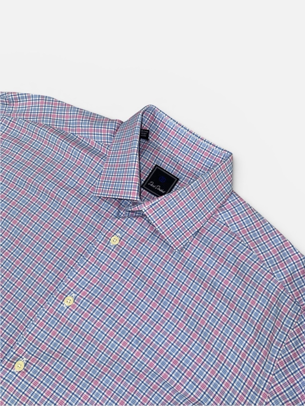 David Donahue mens 17 34/35 pink blue check cotton dress shirt EUC